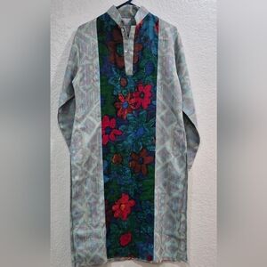 Floral Patterned Kurta with Multicolor Design/ Long Waved In Linnen